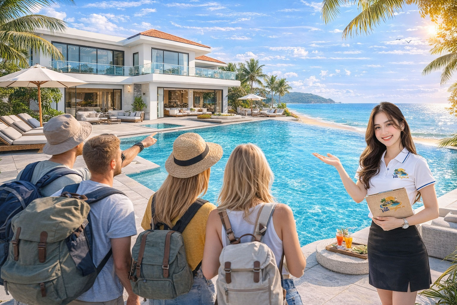 Dẫn khách xem villa