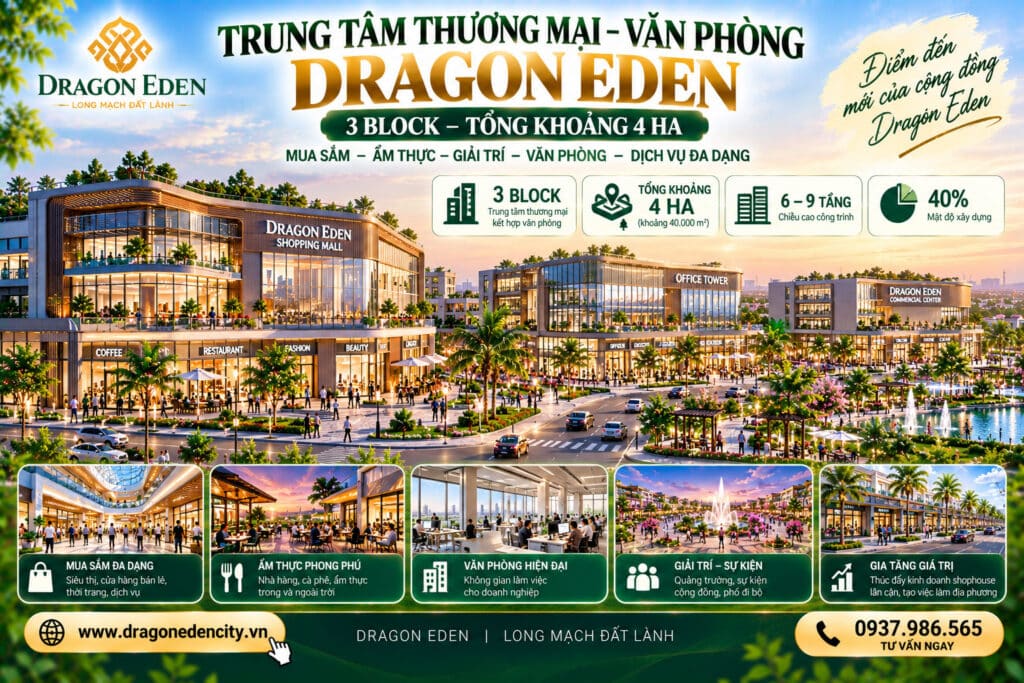 Trung Tâm Thương Mại – Văn Phòng Dragon Eden: 3 Block, Tổng Khoảng 4 Ha – Động Lực Phát Triển Kinh Tế Và Giá Trị Shophouse